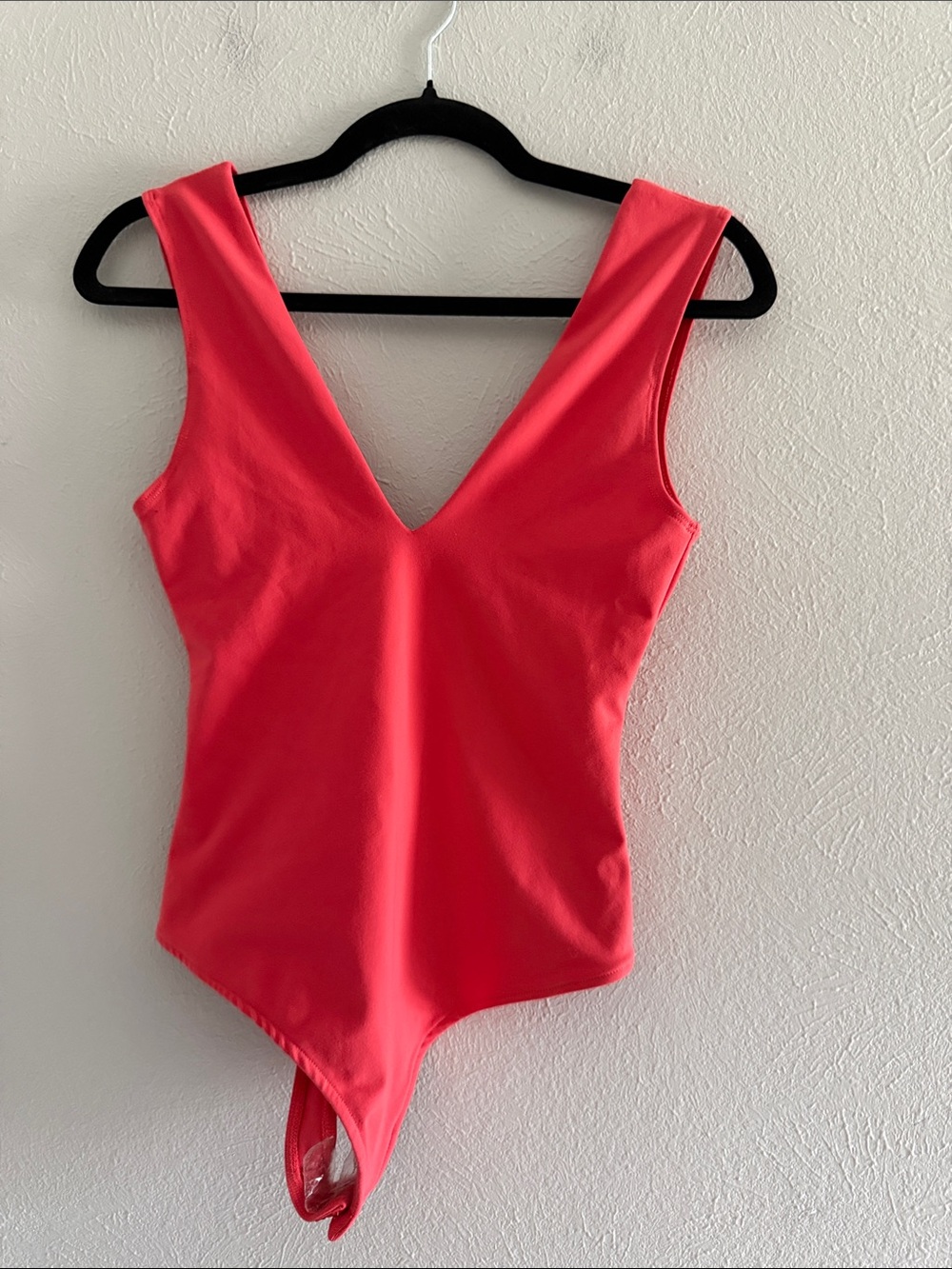 Free People Bright Coral V-Neck One-Piece Bodysuit